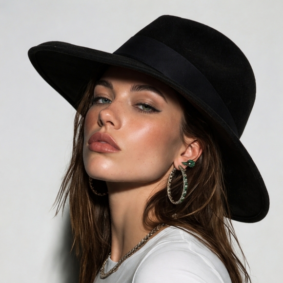 Mr. Kurt Black Felt Wool Wide Brim Hat 21 1/2\